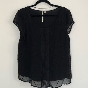 Lauren Conrad Cap Sleeve Black Top Blouse With Texture Size Large Short Sleeve